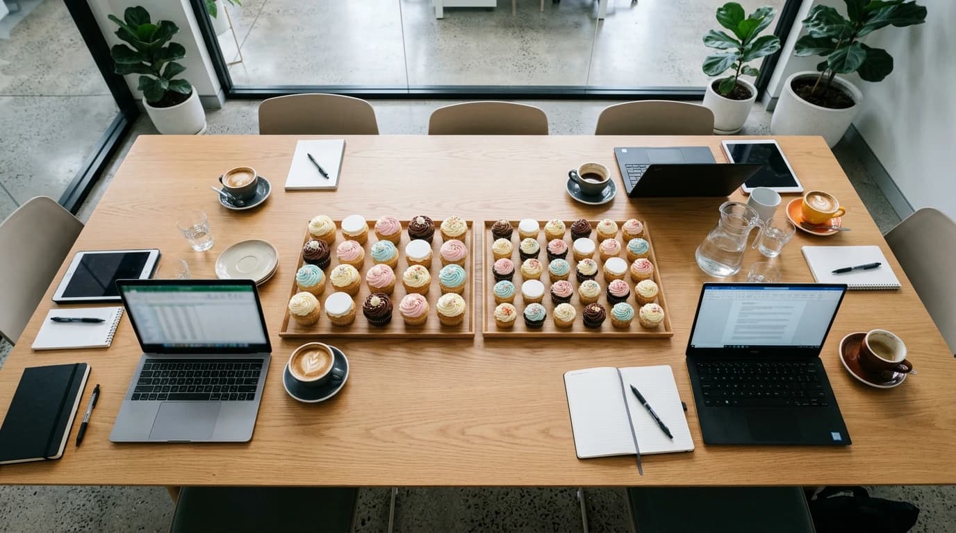 Assorted cupcakes on a platter at a Melbourne office event