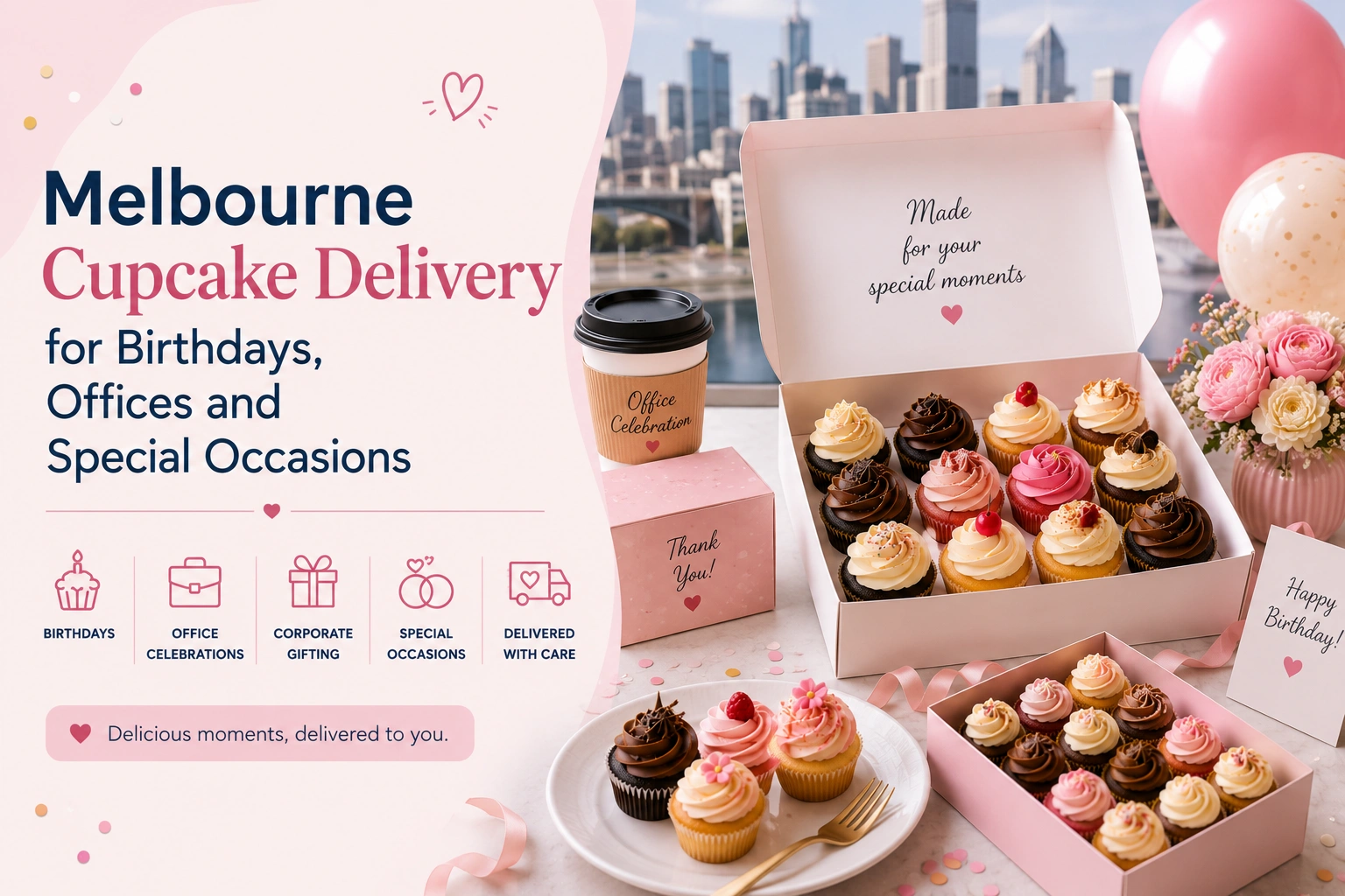 Melbourne cupcake delivery for birthdays, offices and special occasions